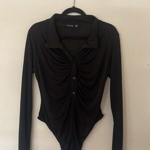 Boohoo Black Long Sleeve Ruched Bodysuit Size 16